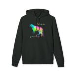 Sweat bio unisexe noir Panthère colors – création originale Caciome Sweat à capuche bio unisexe noir motif panthère colorée – design suisse