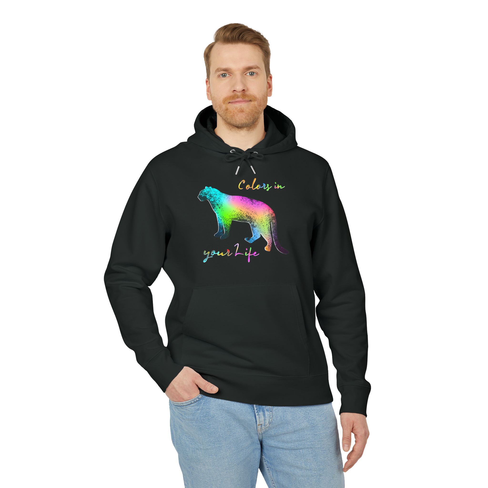 Sweat à capuche bio unisexe 350g motif panthère – design suisse Caciome Sweat à capuche bio unisexe noir 350g motif panthère – design suisse Caciome