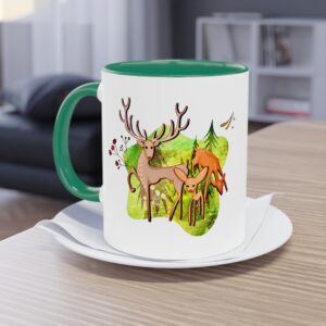 Tasse à café bicolore - Famille de cerfs forêt