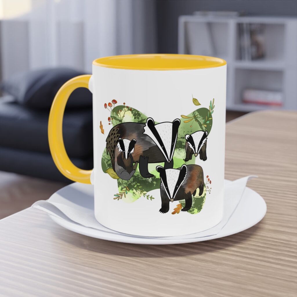 Tasse à café bicolore - Famille de blaireaux nature