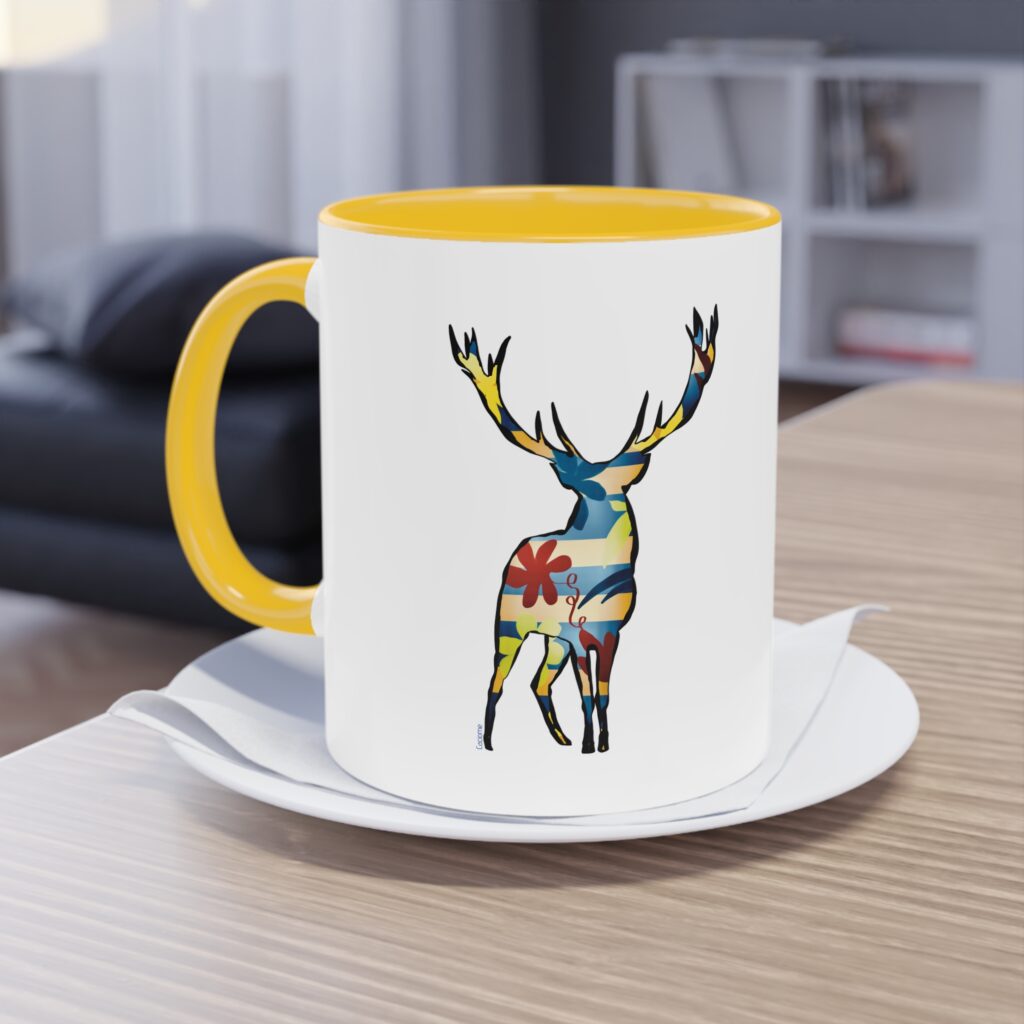 Tasse à café bicolore - Cerf moderne coloré