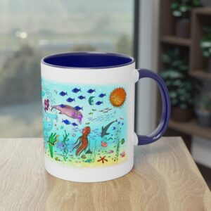 Tasse à café bicolore - Univers marin océan drôle coloré détaillé
