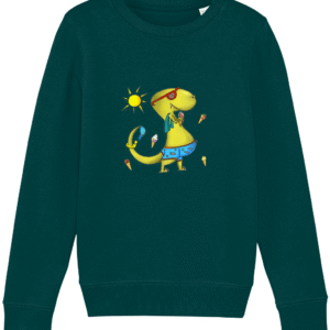 Sweat-shirt enfant bio - T-Rex dinosaure rigolo - Glazed Green, 12-13 / 152-162 cm