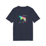 T-shirt bio unisexe avec motif de panthère coloré, création originale suisse – Caciome T-shirt bio bleu unisexe avec motif de panthère coloré, création originale suisse – Caciome