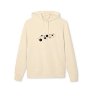 Sweat à capuche bio beige unisexe avec motif de planètes, création originale suisse – Caciome
