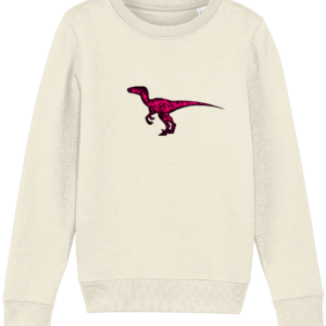Sweat-shirt enfant bio - Vélociraptor dinosaure rose