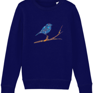 Sweat-shirt enfant bio – Oiseau bleu détails colorés
