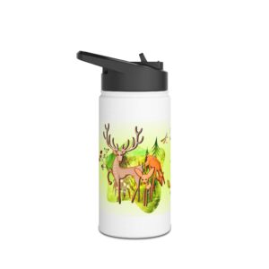 Gourde Inox avec paille - Cerfs mignons forêt
