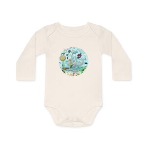 Body bébé bio manches longues - Univers marin océan drôle coloré détaillé