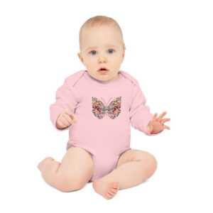 Body bébé bio manches longues - Papillon coloré détaillé