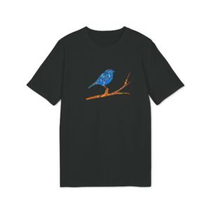 T-shirt bio unisexe – Oiseau bleu détails colorés