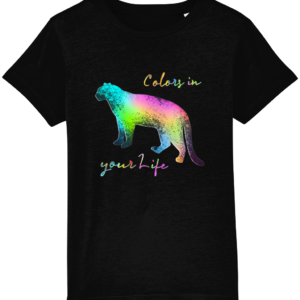 T-shirt enfant bio – Panthère colorée moderne épurée