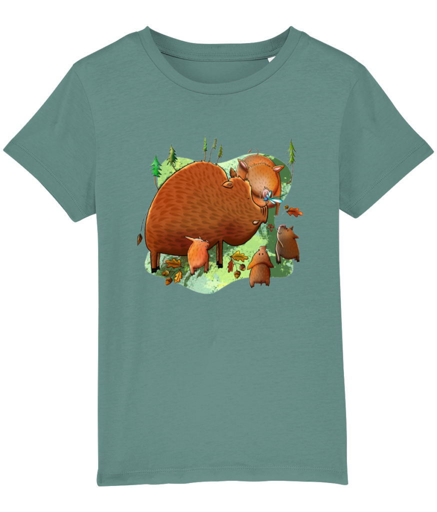 T-shirt enfant bio – Famille sangliers forêt