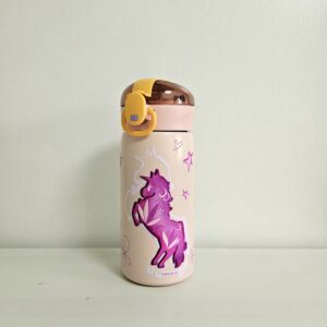 Gourde enfants inox avec paille Mini – Licorne rose avec fleurs